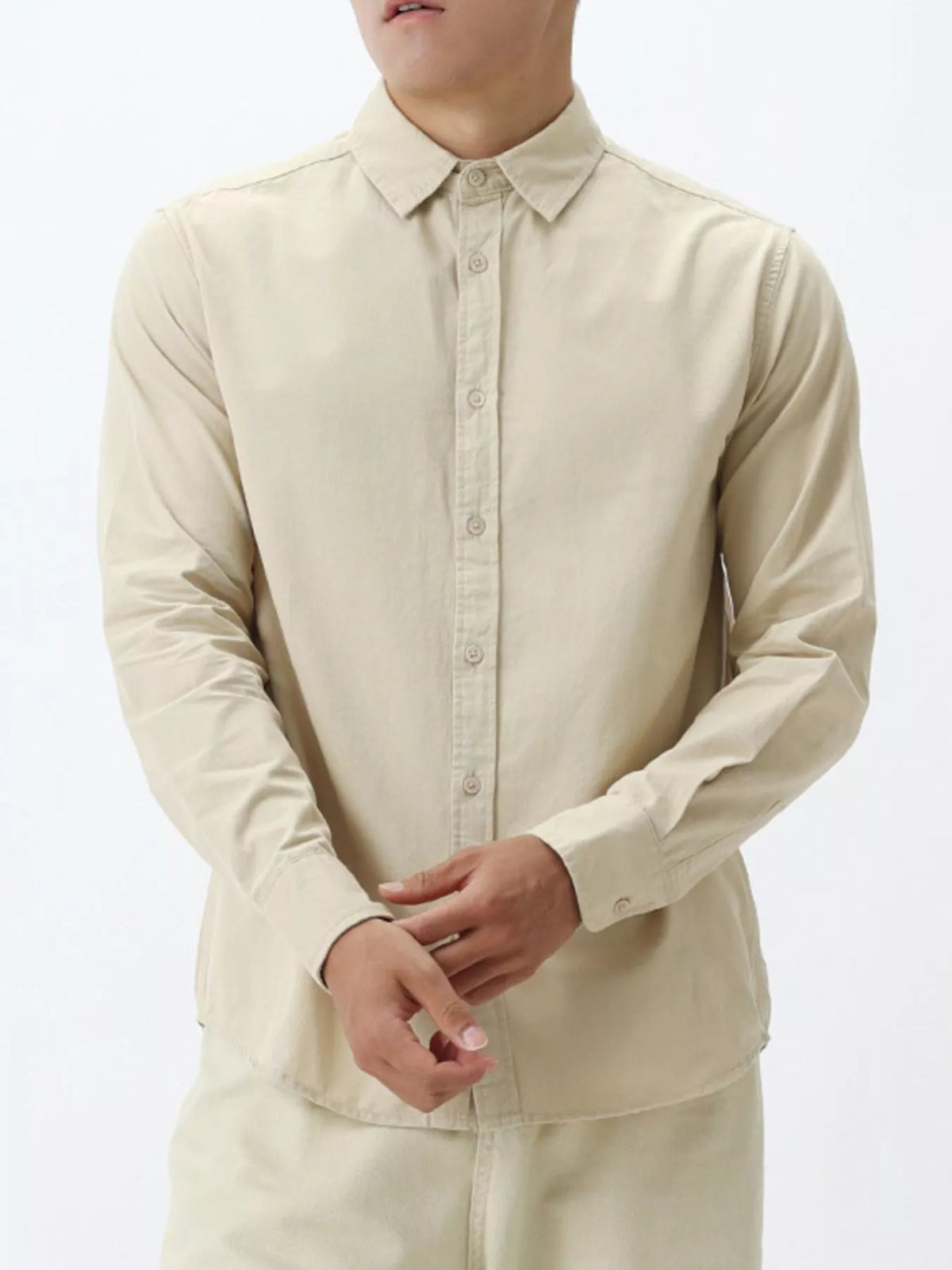 Men's Plus Size Long-Sleeve Button-Down Shirt in Apricot
