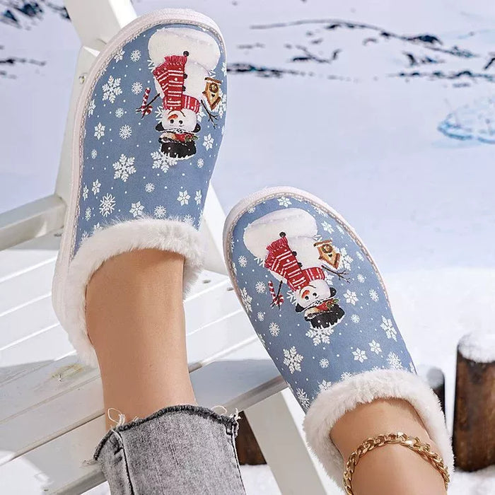 Christmas Snowman Plush Lined Slippers in Pastel Blue