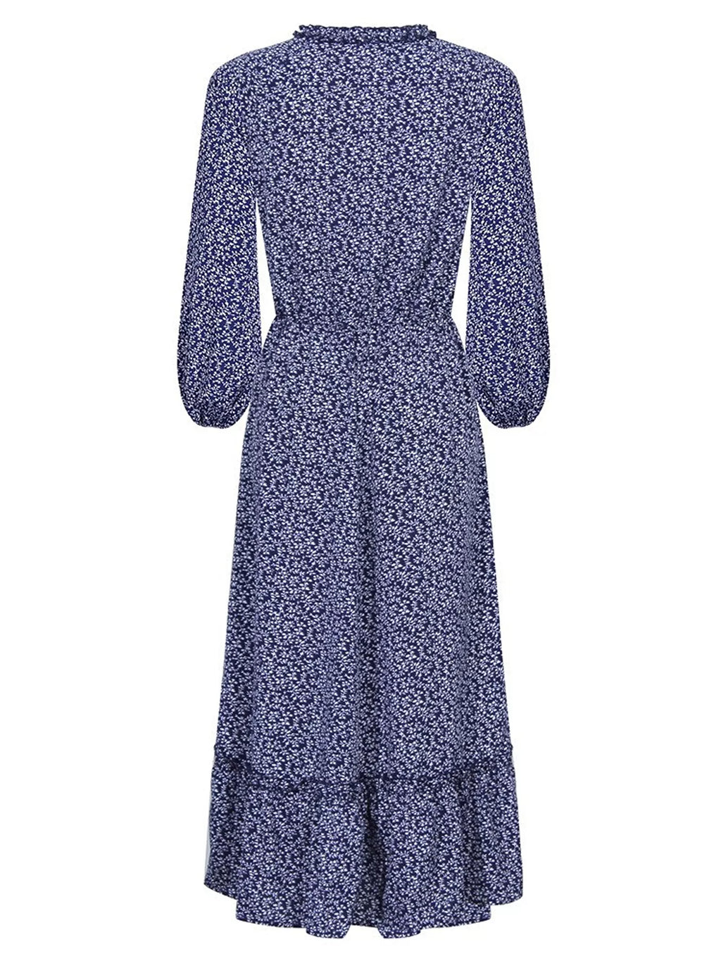 Floral Print Long-Sleeve Ruffle Hem Midi Dress - Lilixa.store