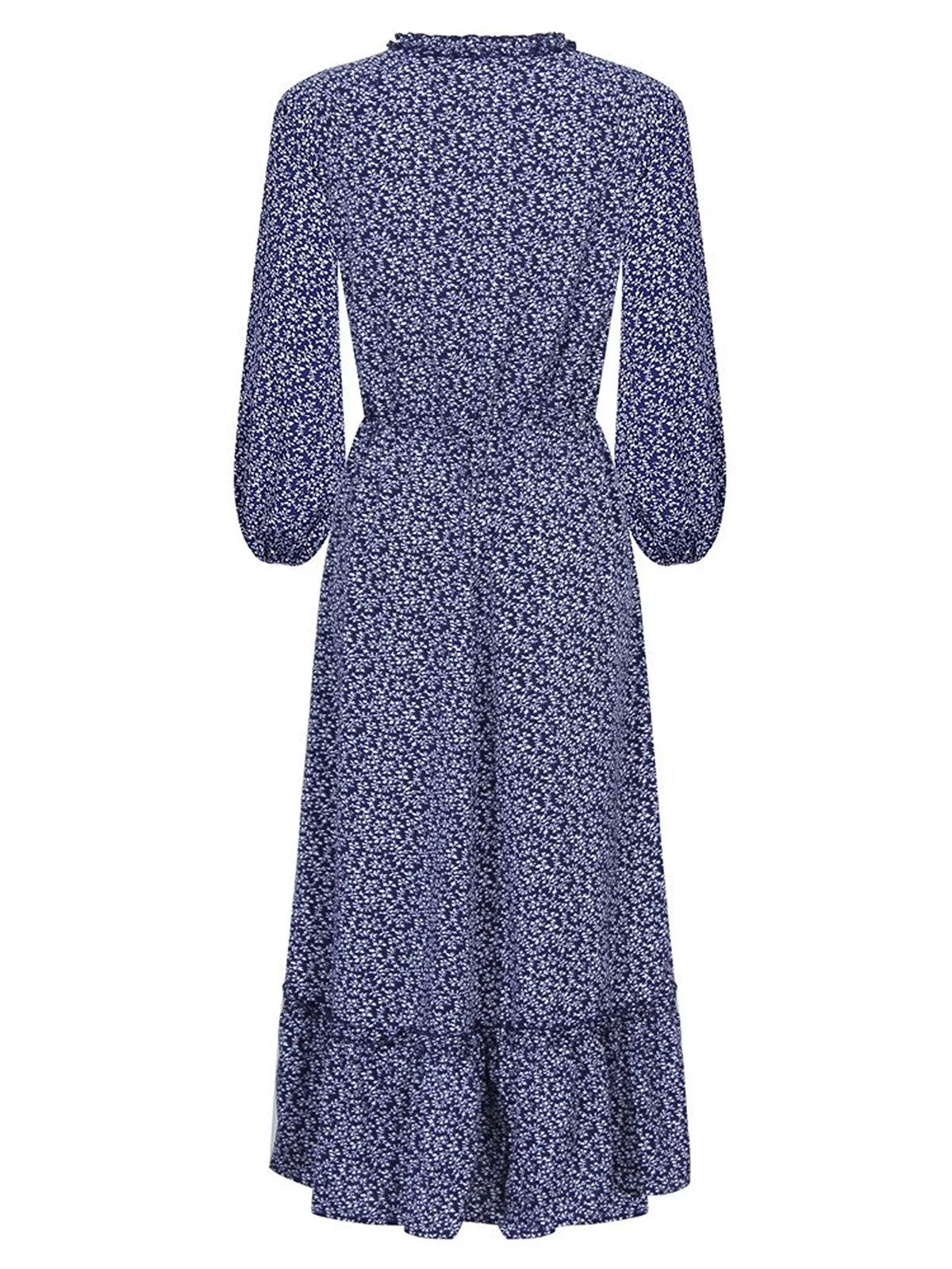 Floral Print Long-Sleeve Ruffle Hem Midi Dress