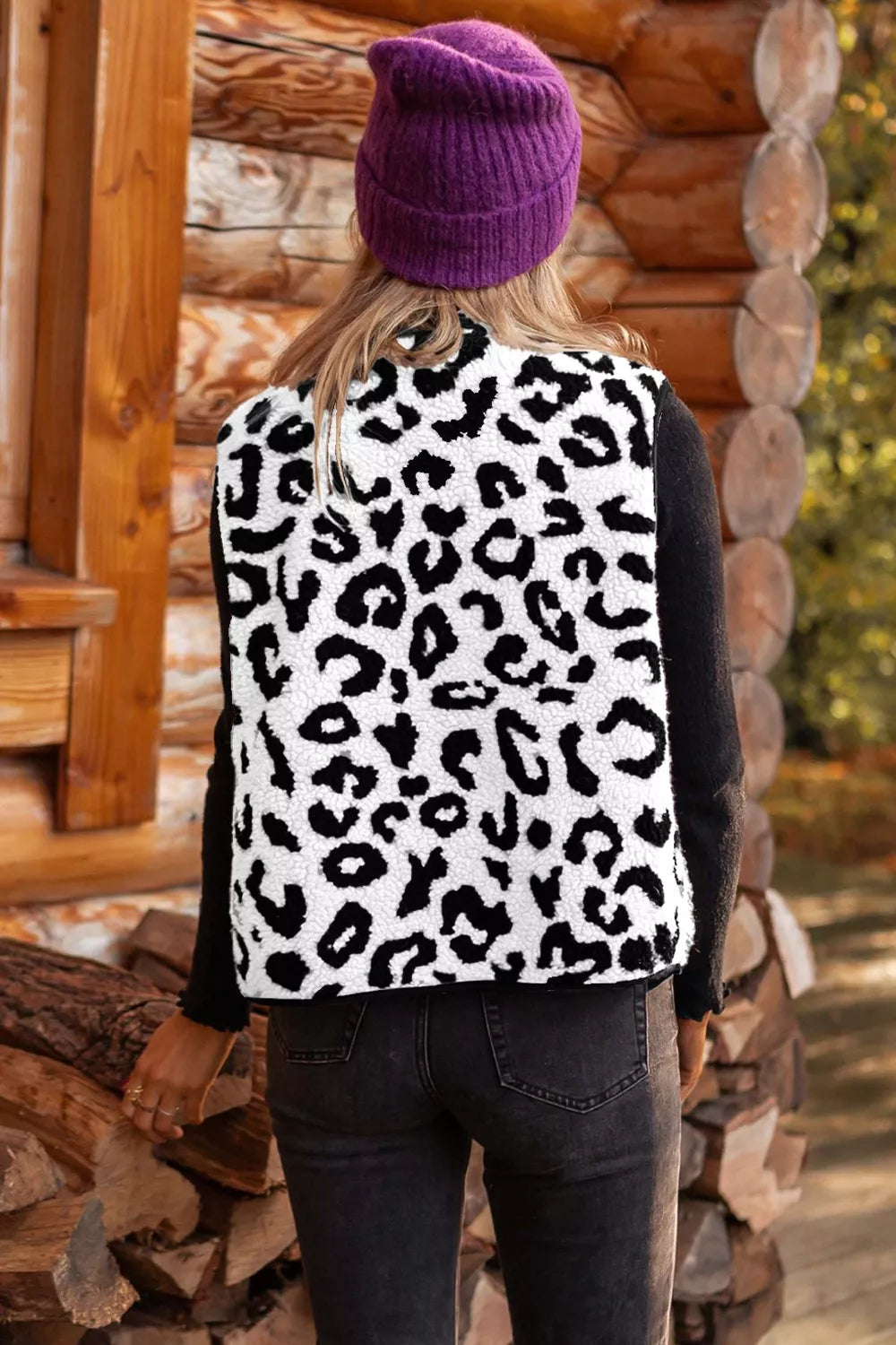 Leopard Print Sherpa Fleece Vest Coat - Lilixa.store
