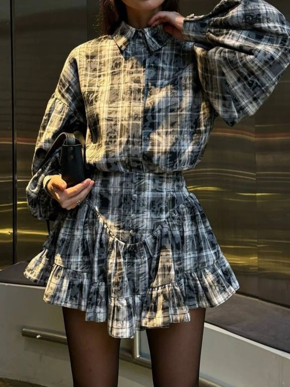 Lantern Sleeve Shirt and Ruffled Skirt Set - Lilixa.store