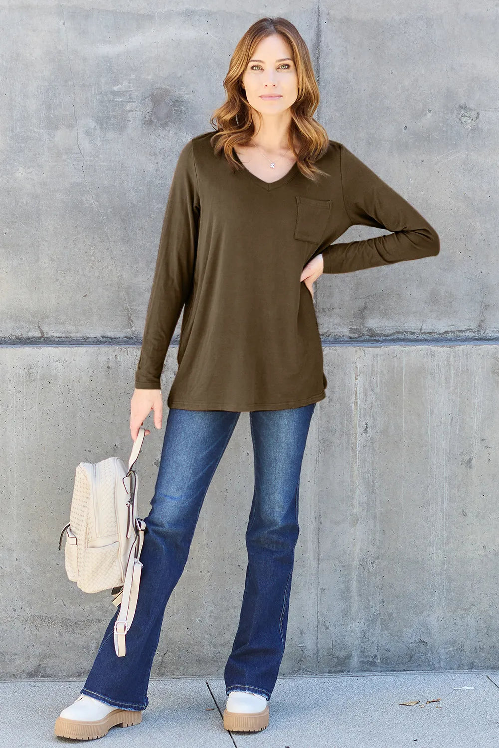 Basic Bae Full Size V-Neck Long Sleeve Top - Lilixa.store