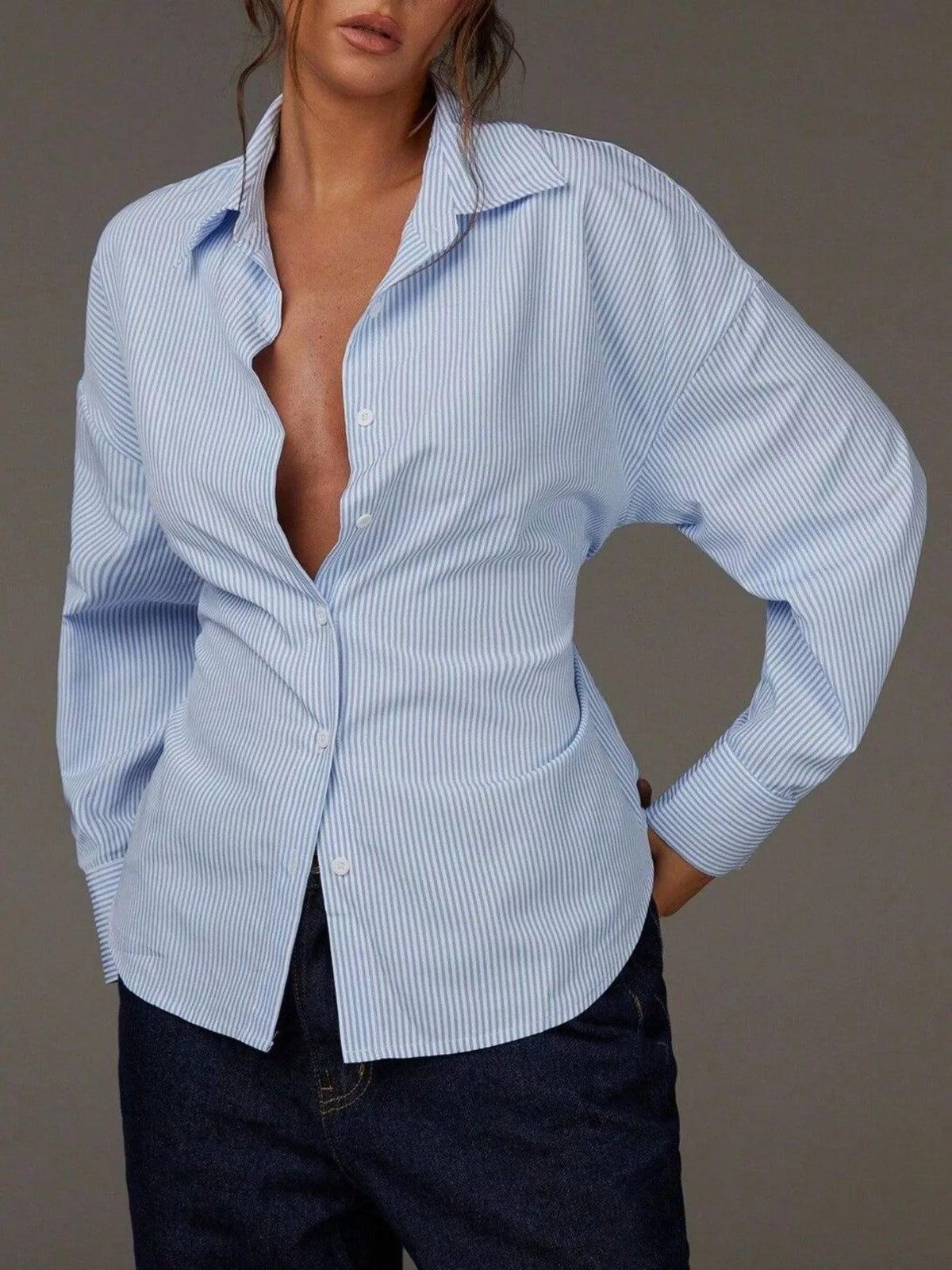 Casual Striped Button-Down Shirt in Blue