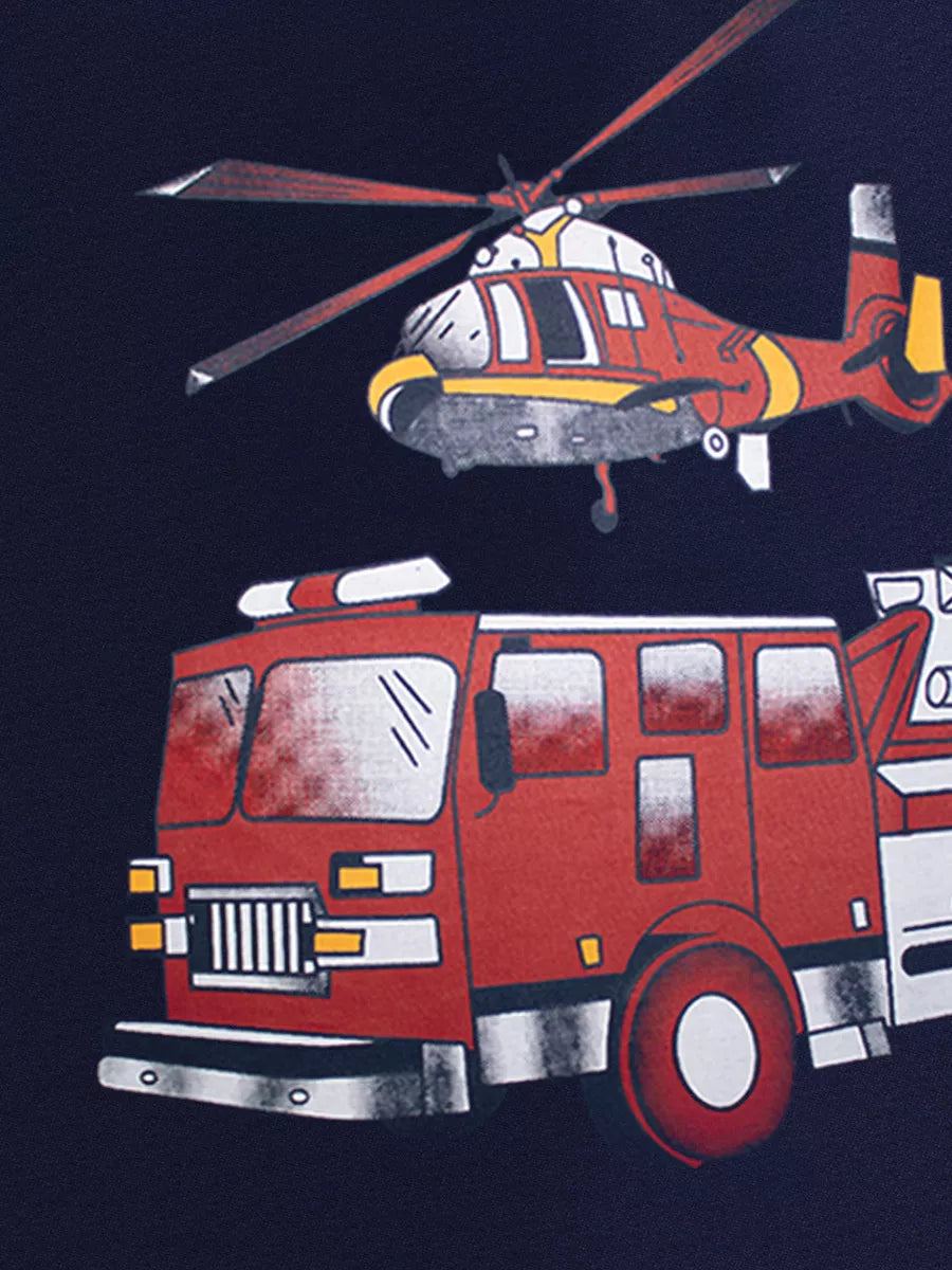 Children's Fire Truck and Helicopter Print T-Shirt - Lilixa.store
