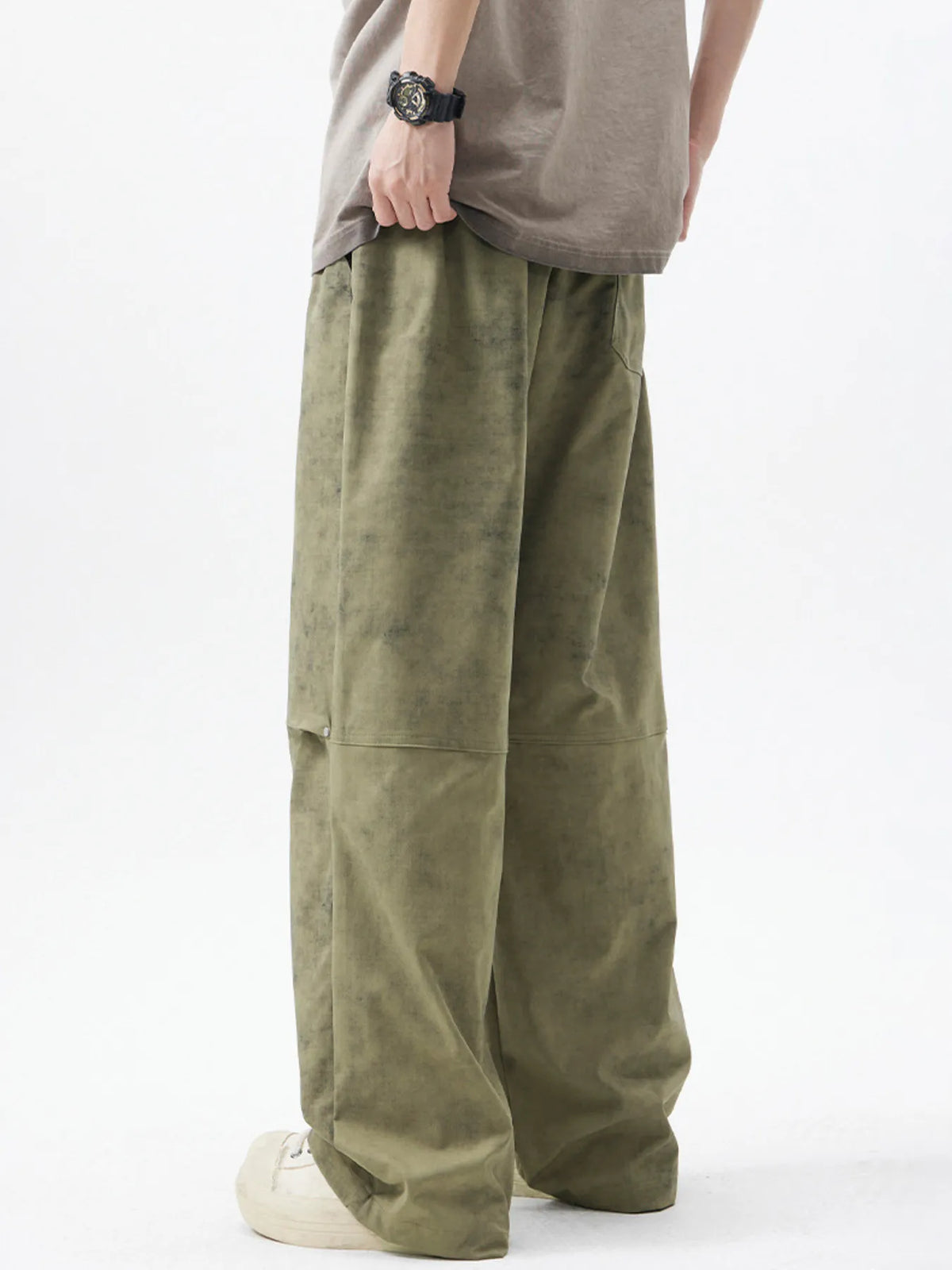 Men's Drawstring Wide Leg Pants in Green, view 4