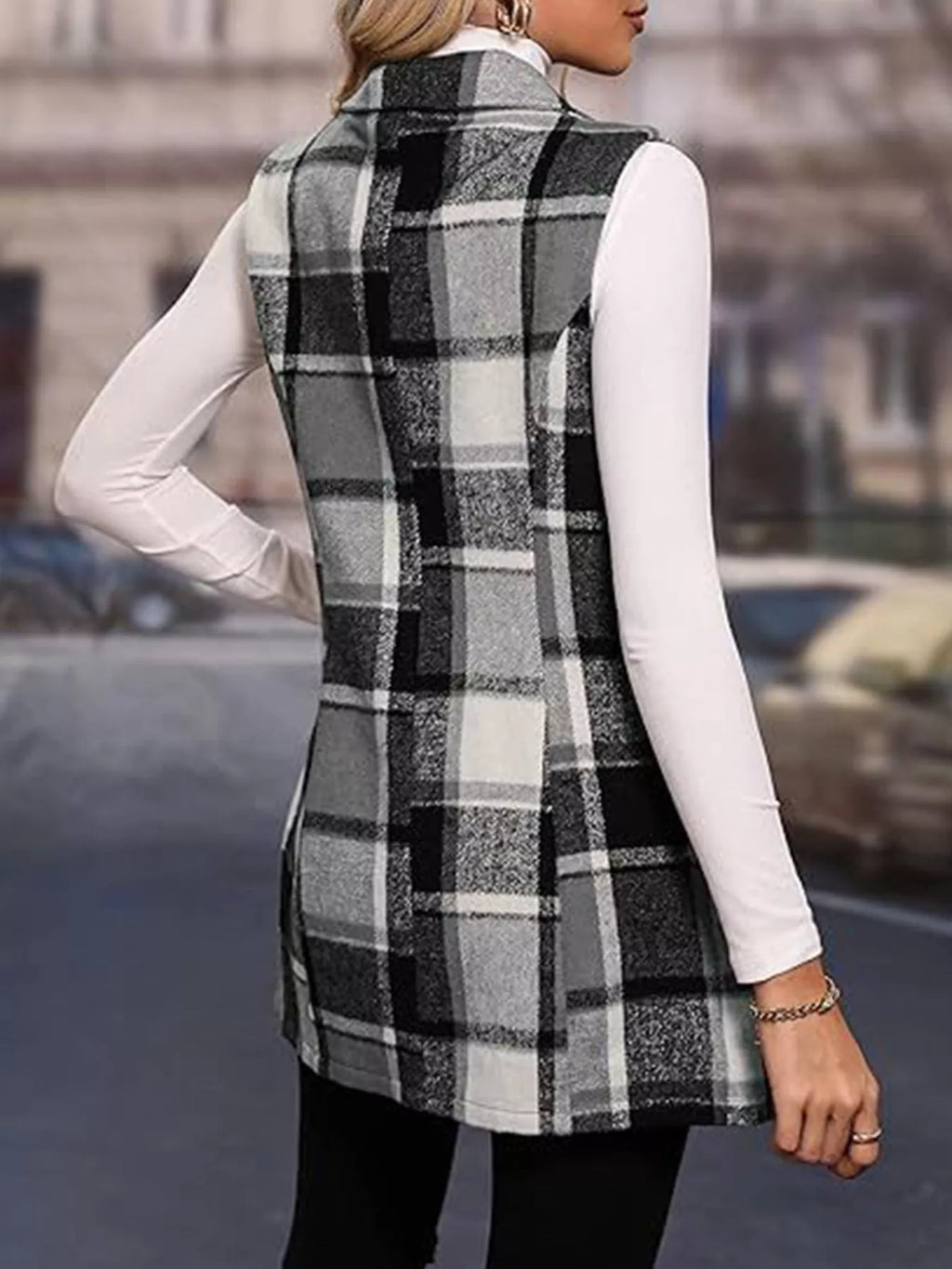 Plaid Button Up Vest Coat - Lilixa.store