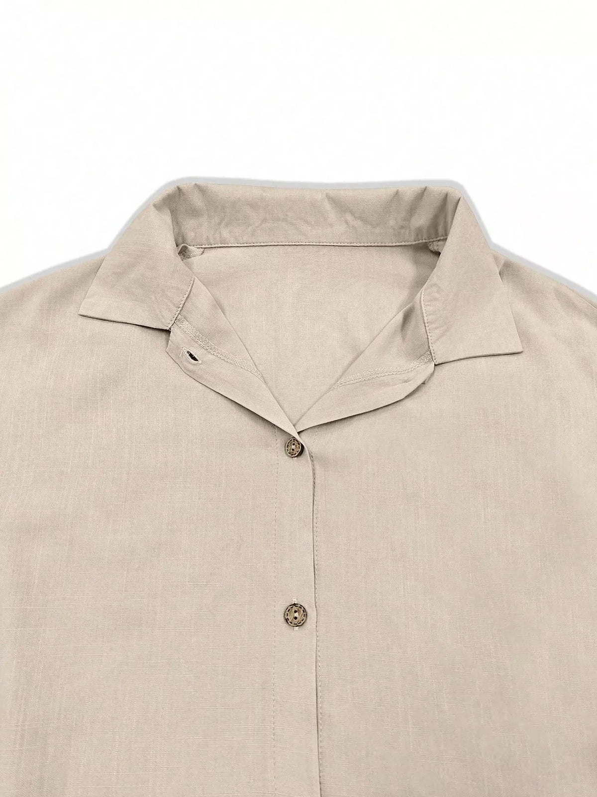 Button Up Flounce Sleeve Shirt in Beige, view 5