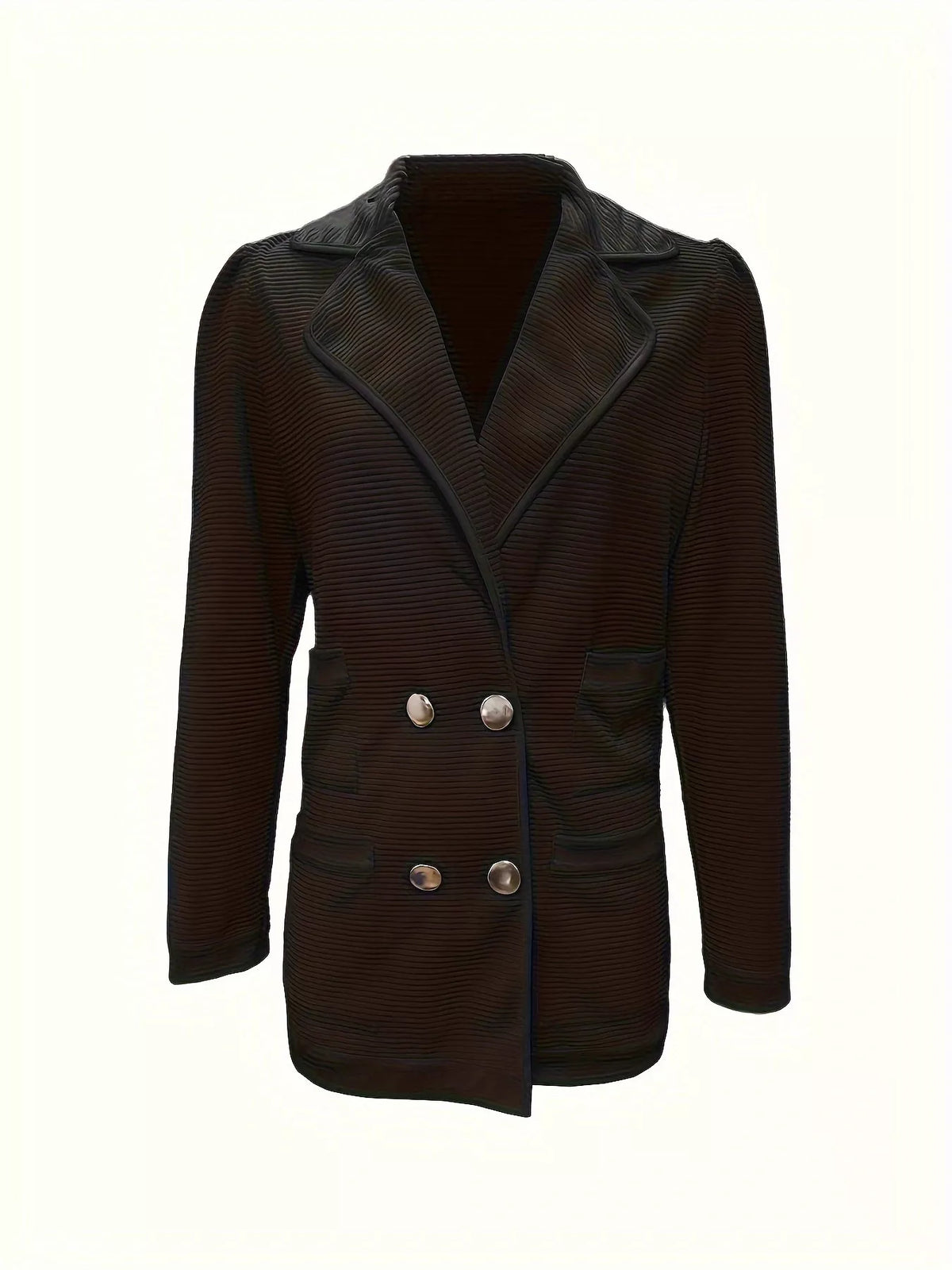 Texture Knit Double-Breasted Blazer - Lilixa.store