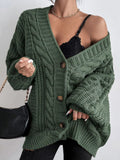 Cable Knit V-Neck Button-Down Cardigan - Lilixa.store