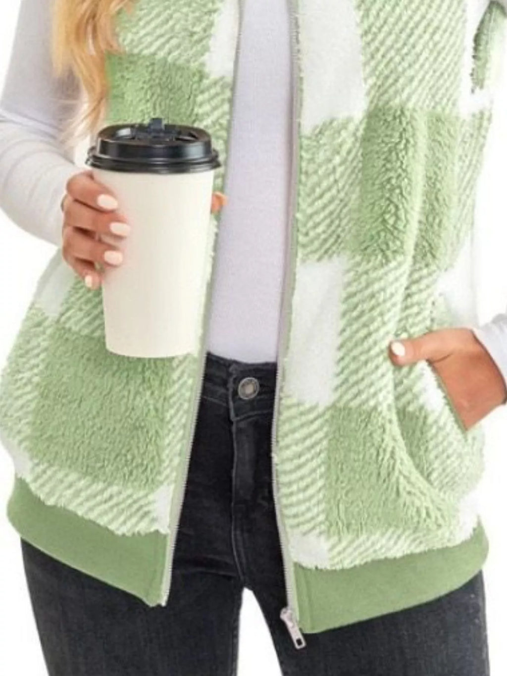Full Size Color Block Zip Up Vest Coat Plus Size - Lilixa.store