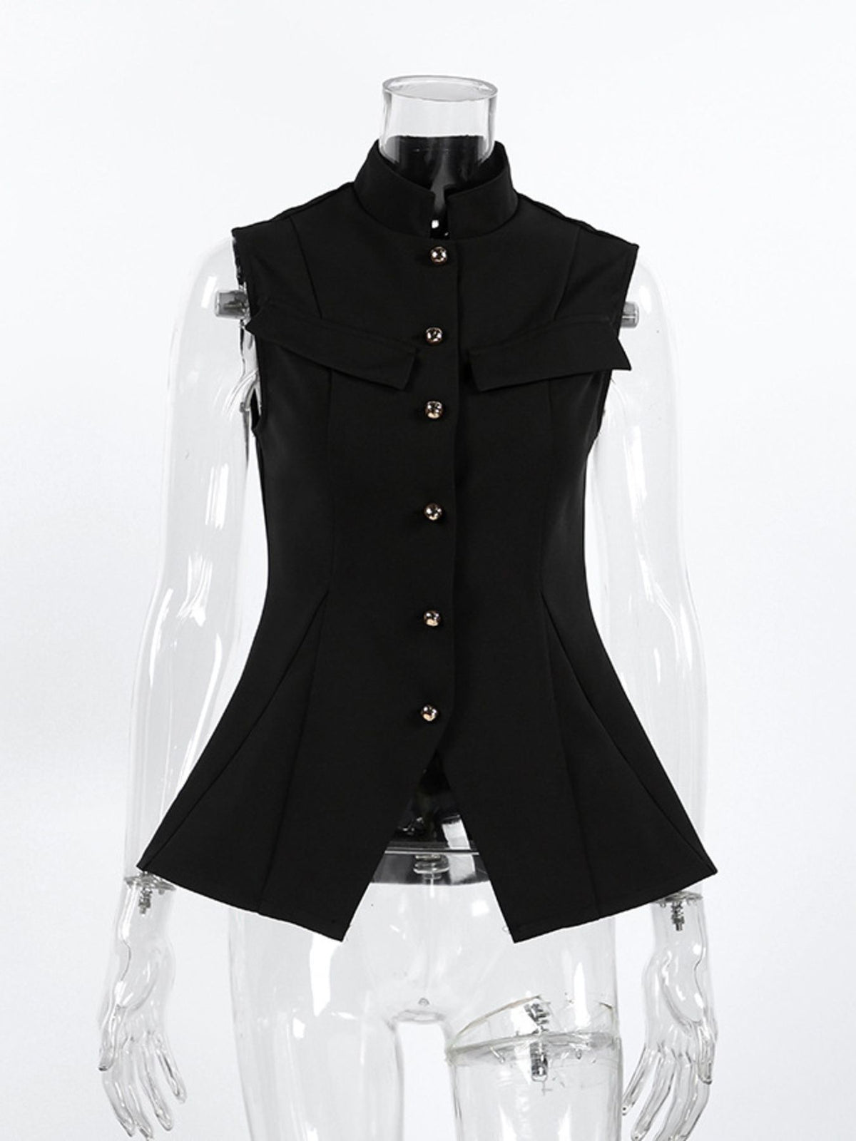 Stand Collar Button-Down Vest Coat - Lilixa.store