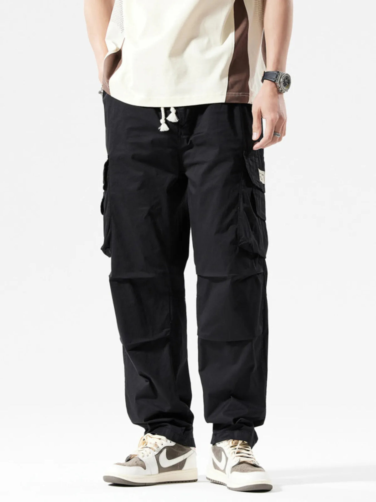 Men's Full Size Relaxed Fit Cargo Pants Plus Size in Black