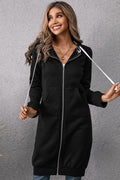Ivy Lane Leopard Spliced Drawstring Zip Up Hoodie Dress - Lilixa.store