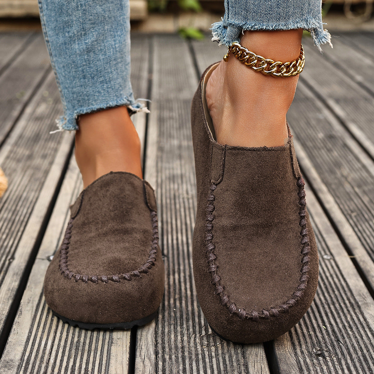 Round Toe Slip-Ons in Brown