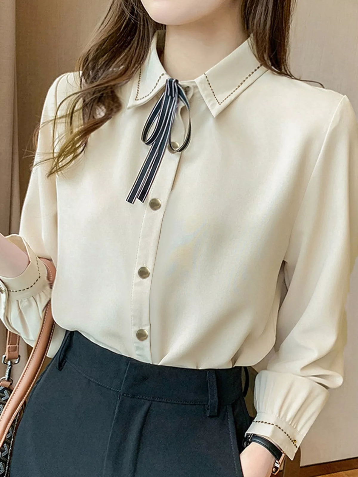 Bow Tie Long-Sleeve Shirt - Lilixa.store