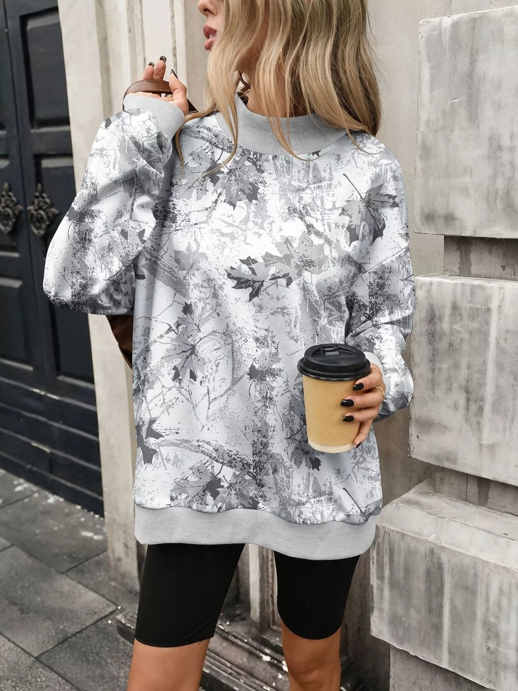 Camouflage Print Mock Neck Sweatshirt - Lilixa.store