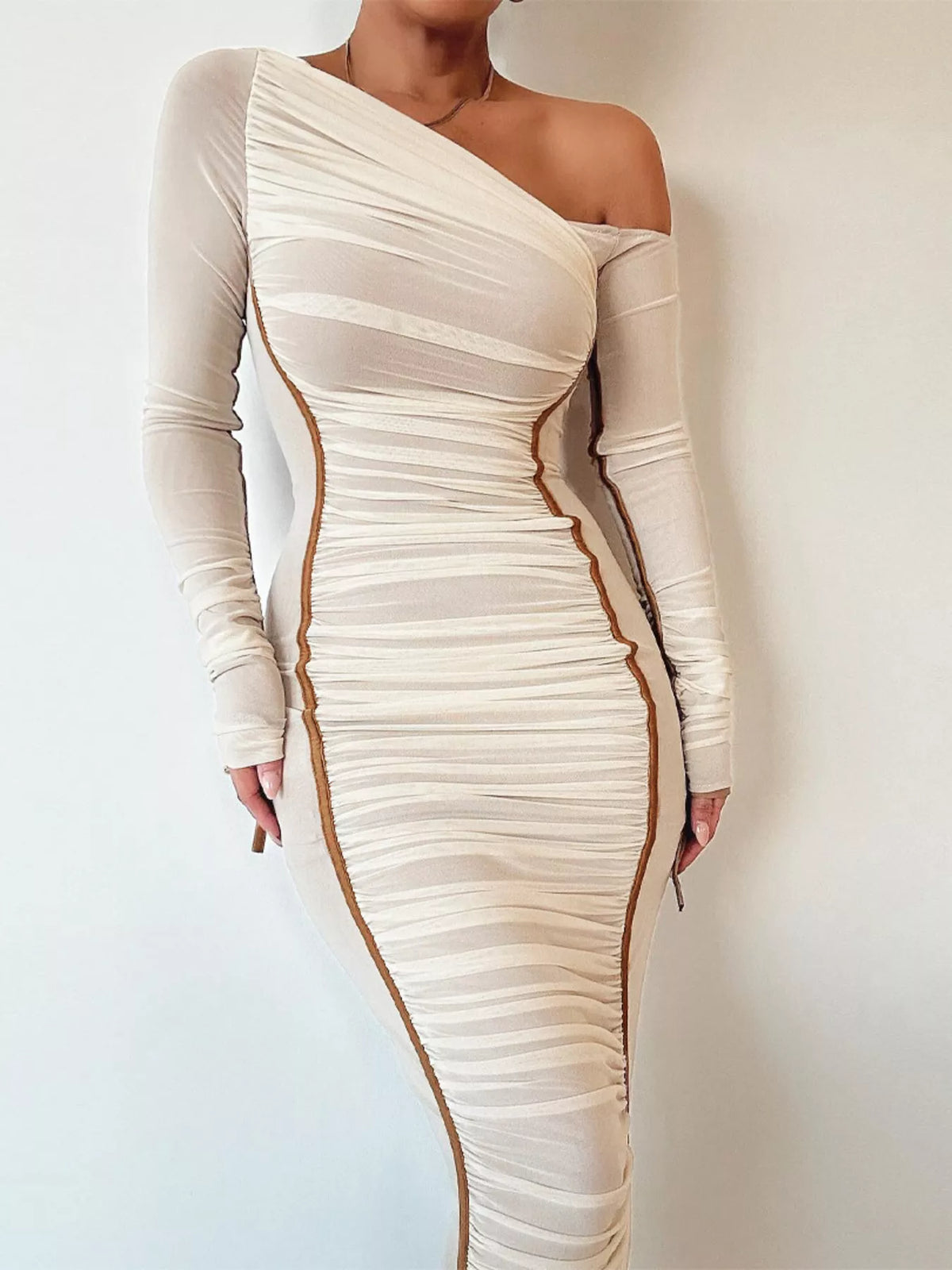 One-Shoulder Ruched Bodycon Midi Dress - Lilixa.store