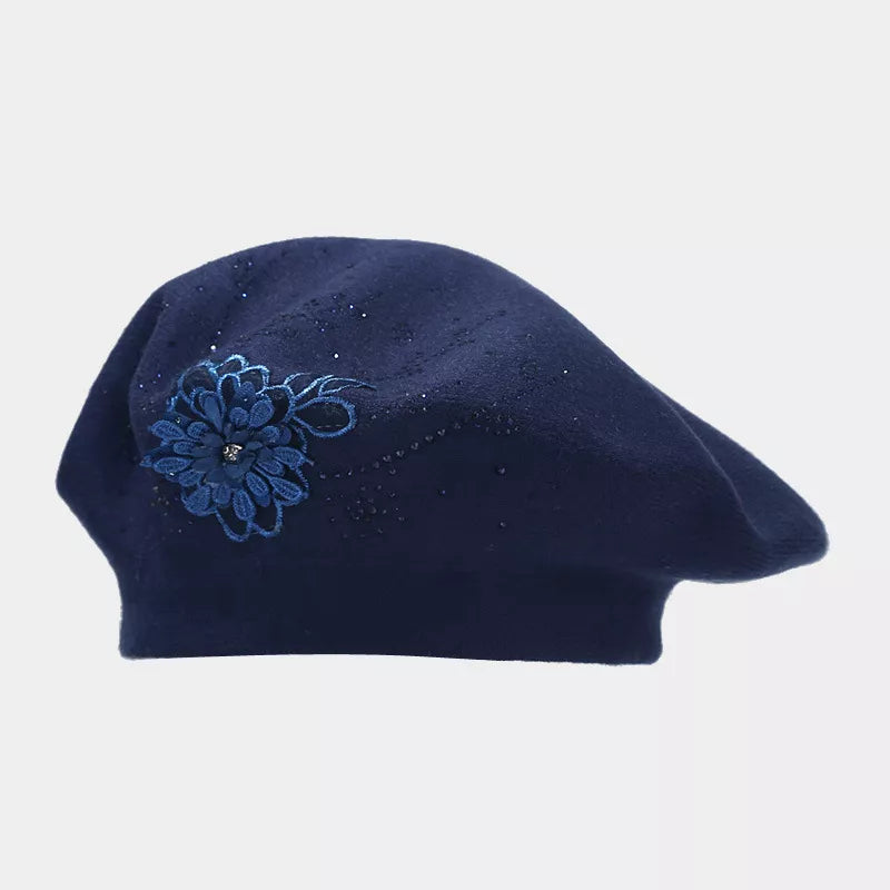 Flower Rhinestone Beret Hat - Lilixa.store
