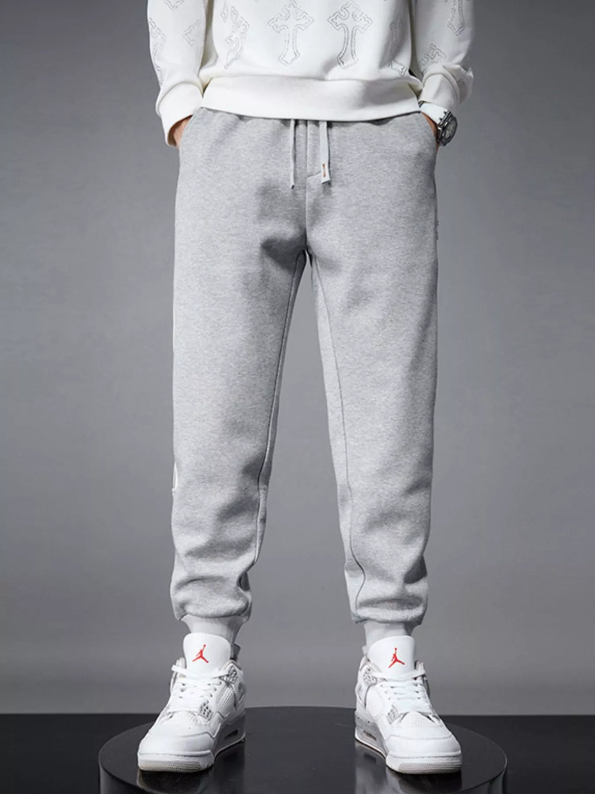 Men's Side Striped Drawstring Joggers in Gray