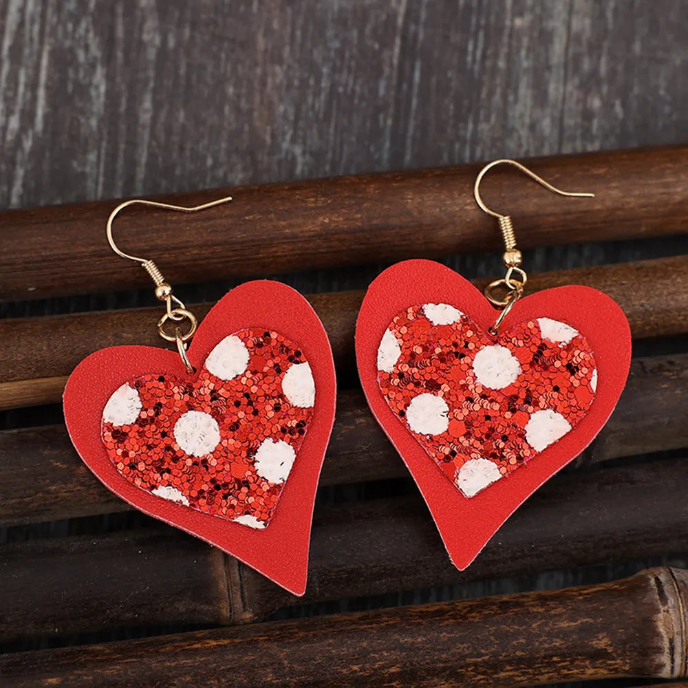 Sequin Heart Leather Drop Earrings - Lilixa.store