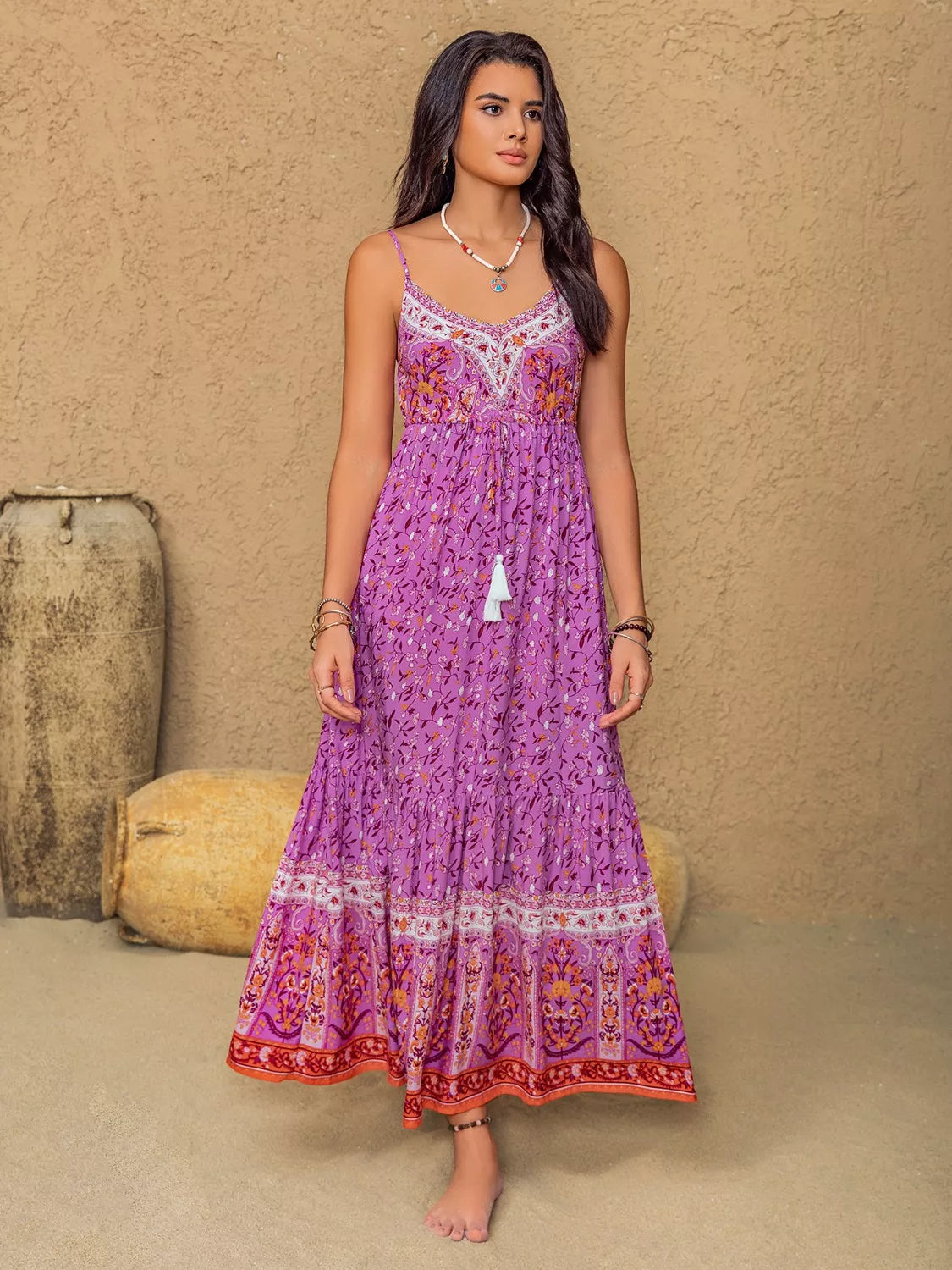 Tassel Floral Print Cami Dress - Lilixa.store