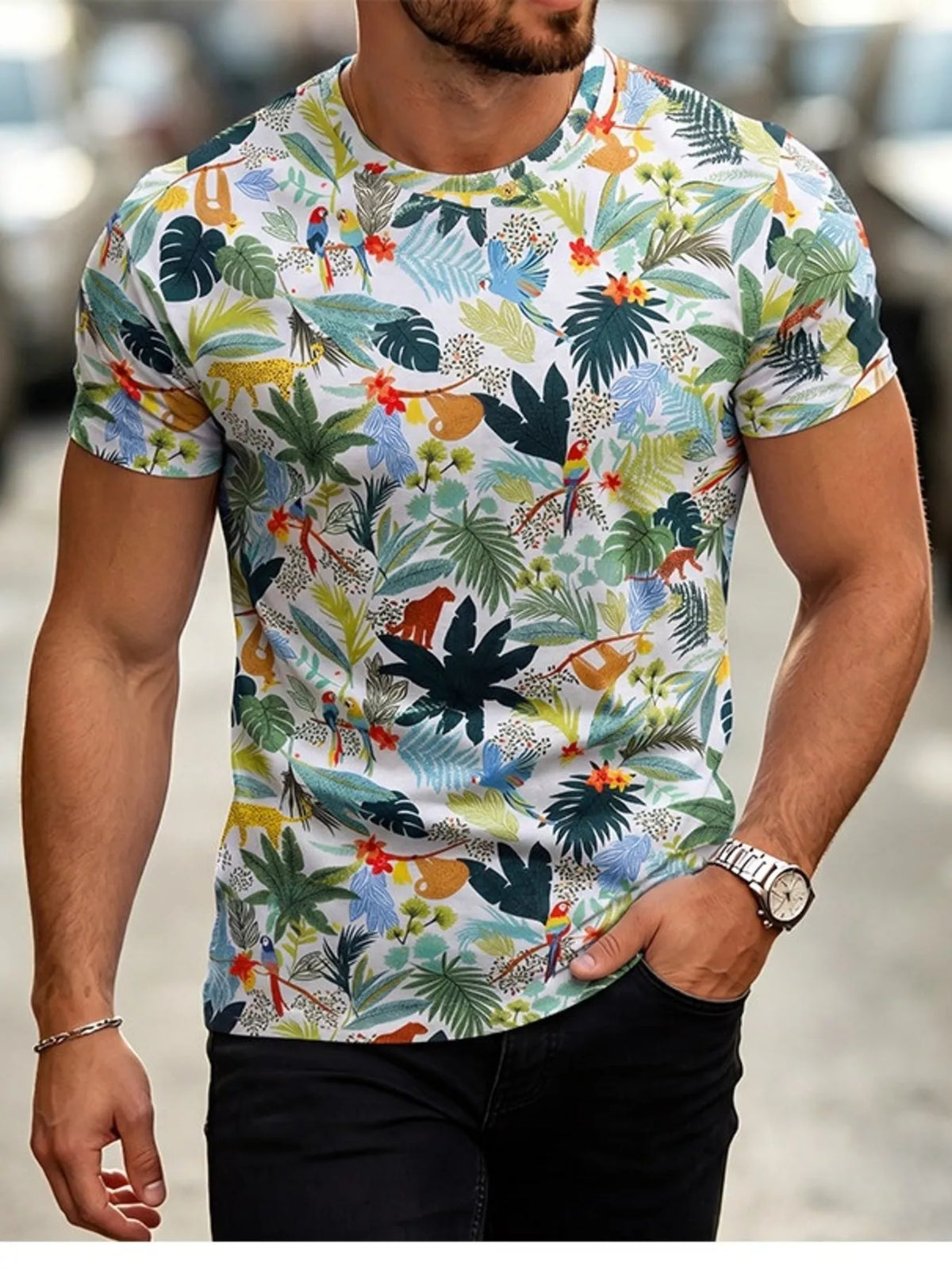Men's Plus Size Floral Print Slim Fit T-Shirt - Lilixa.store