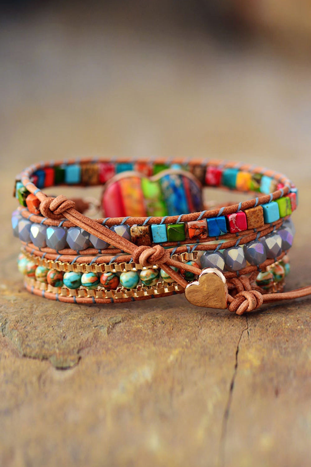 Armband aus Imperial Jaspis & Kristall mit mehreren Lagen