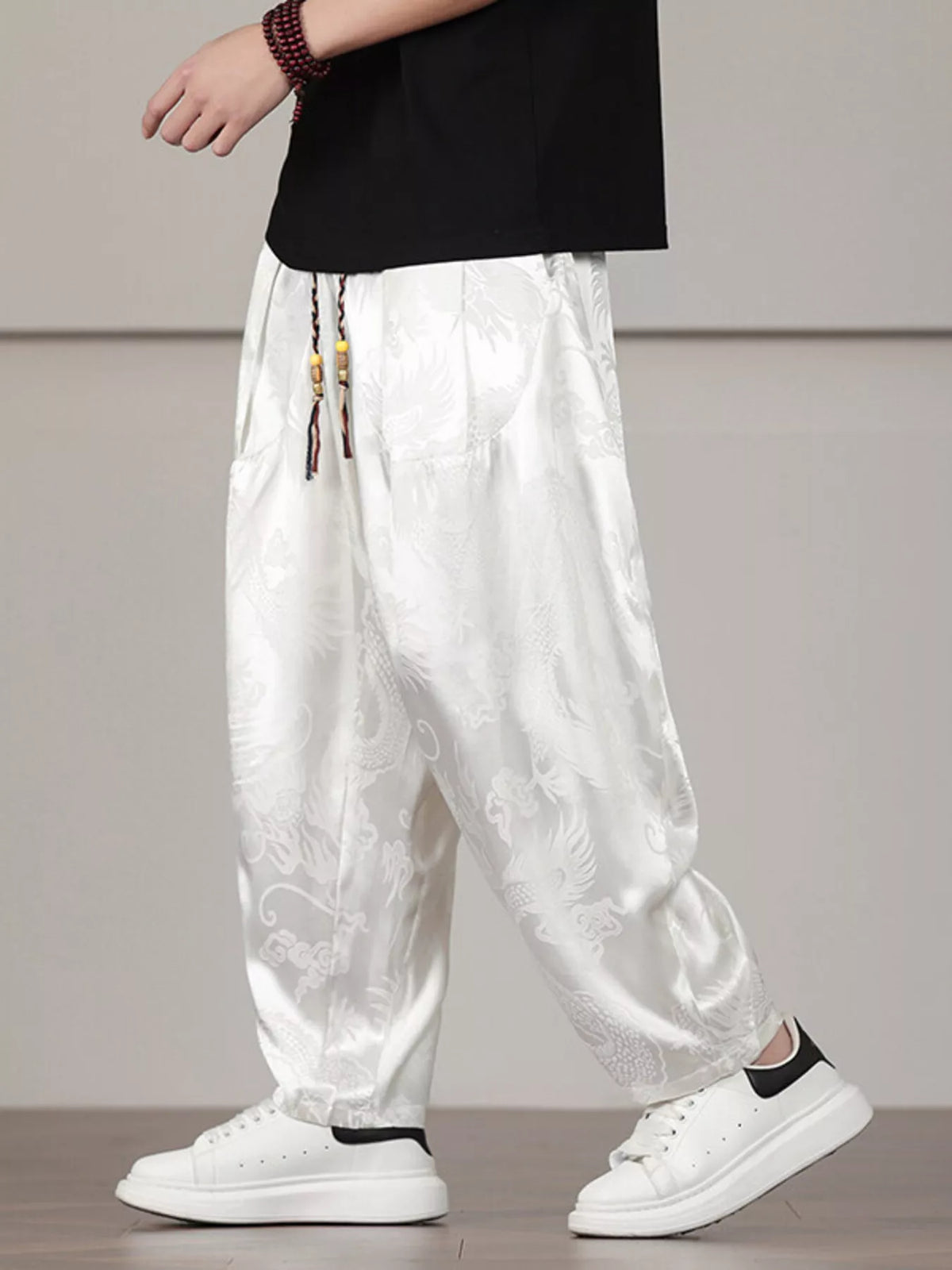 Men's Plus Size Dragon Pattern Harem Pants, view 3