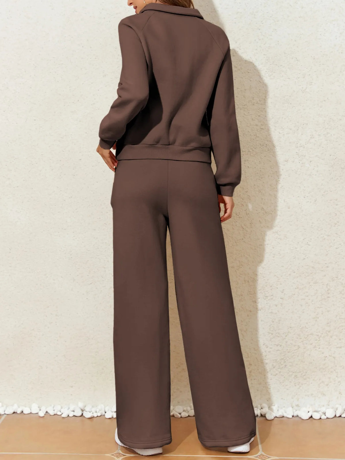 Collared Sweatshirt and High Waist Pants Active Set - Lilixa.store