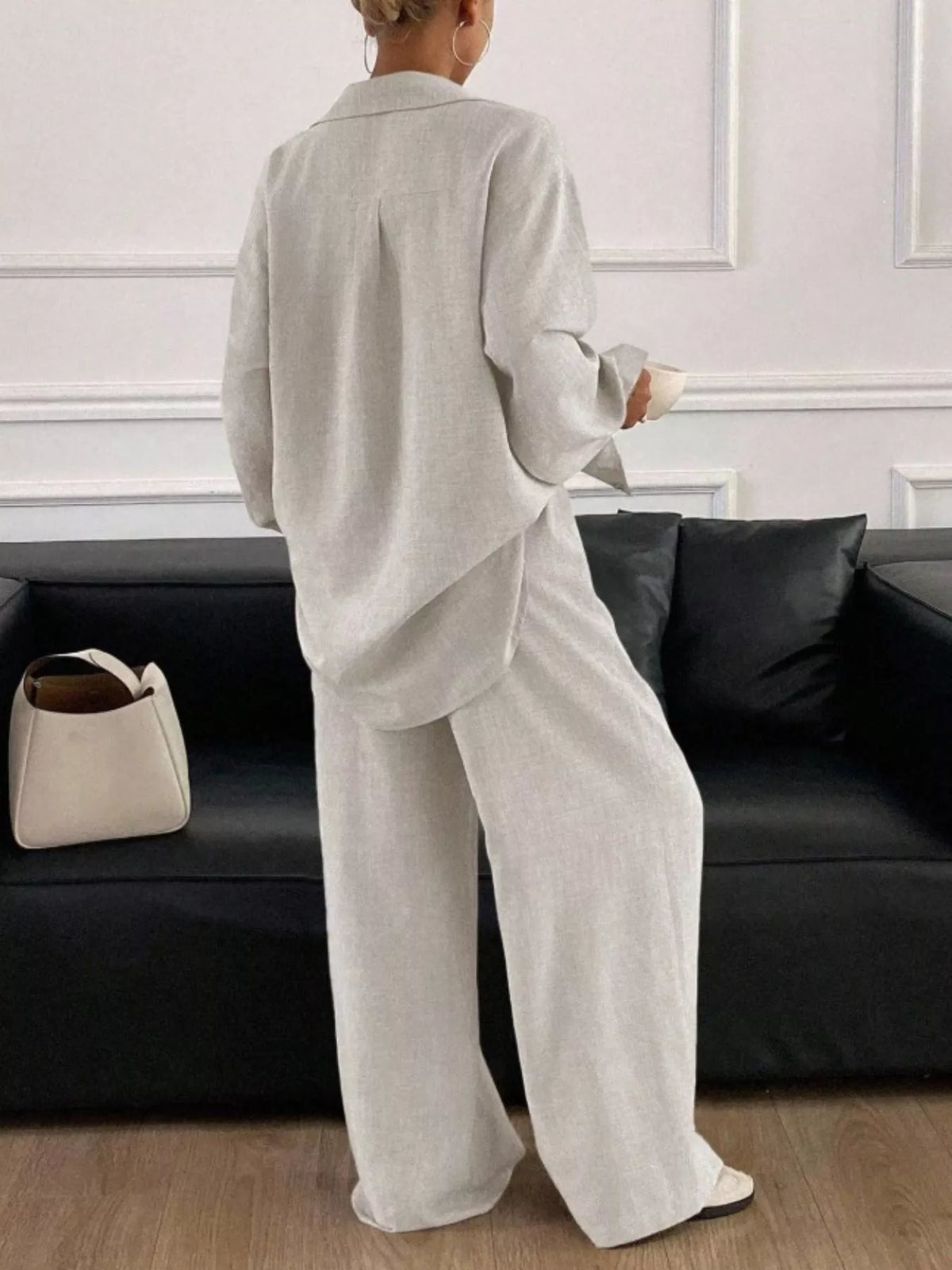 Button-Down Shirt and Wide-Leg Pants Set, view 4