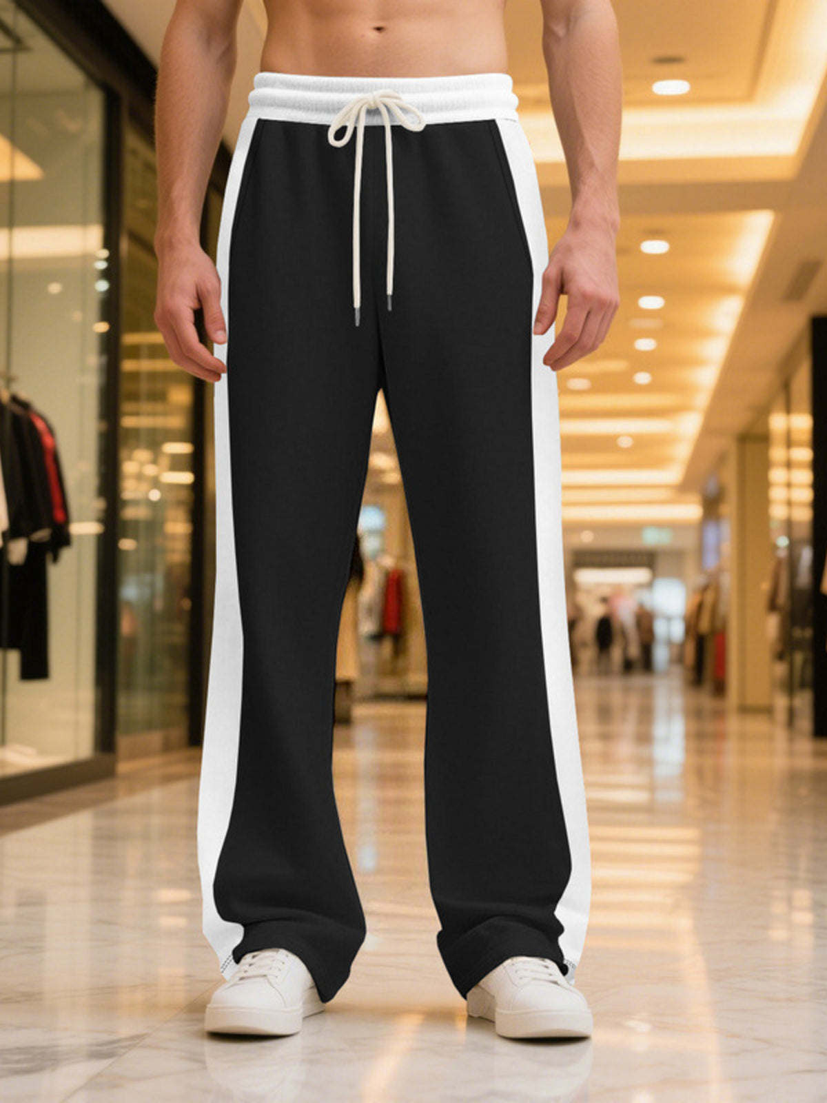 Men's Full Size Contrast Stripe Drawstring Sweatpants Plus Size, view 2