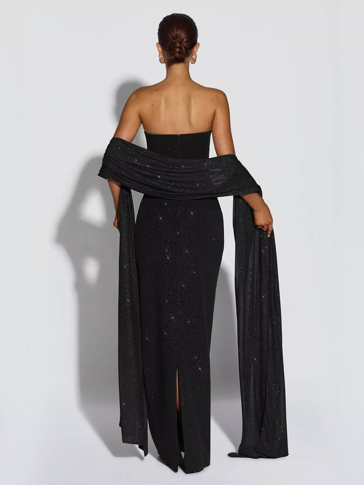 Slit Glitter Tube Maxi Dress with Scarf - Lilixa.store