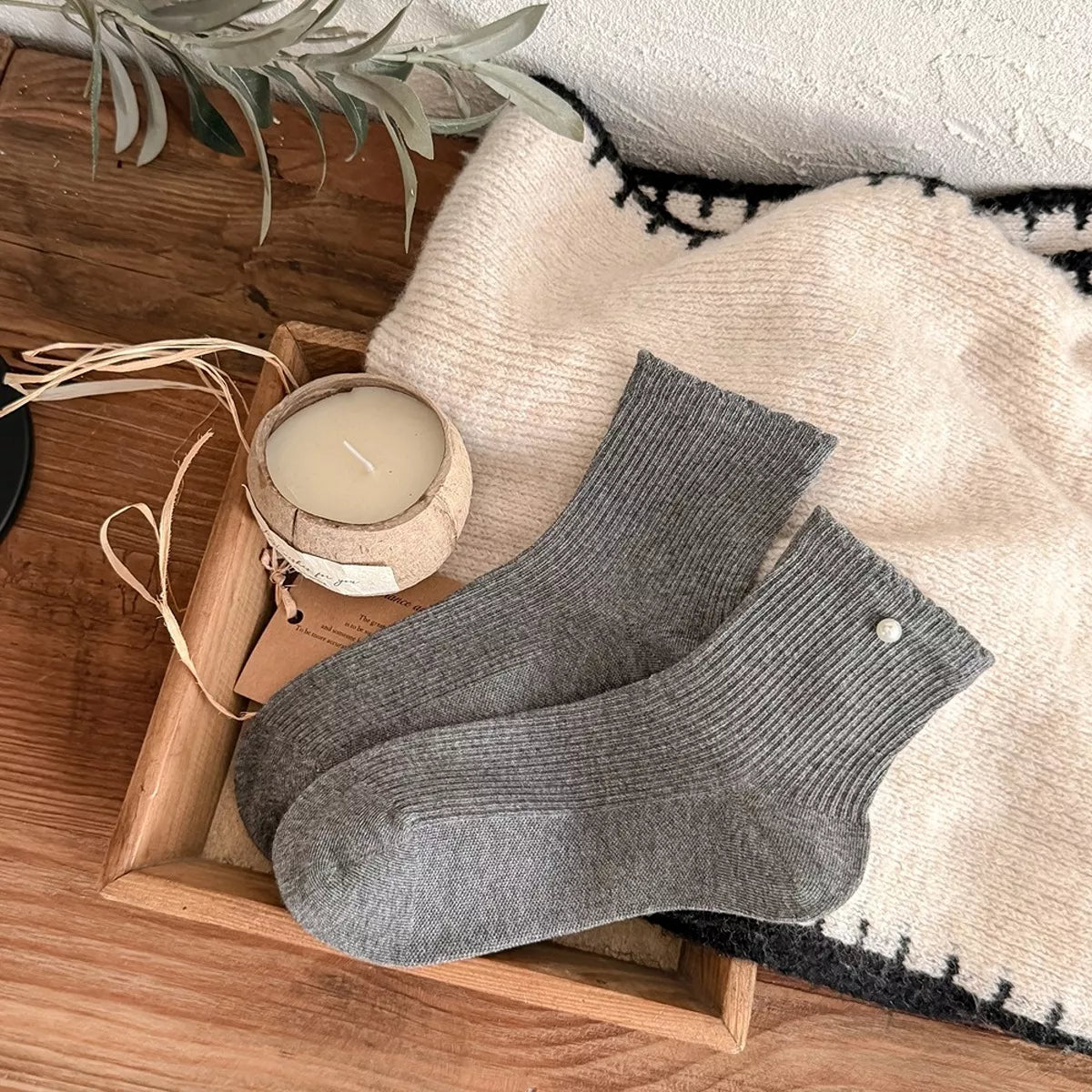 Vintage Ribbed Crew Socks in Dark Gray