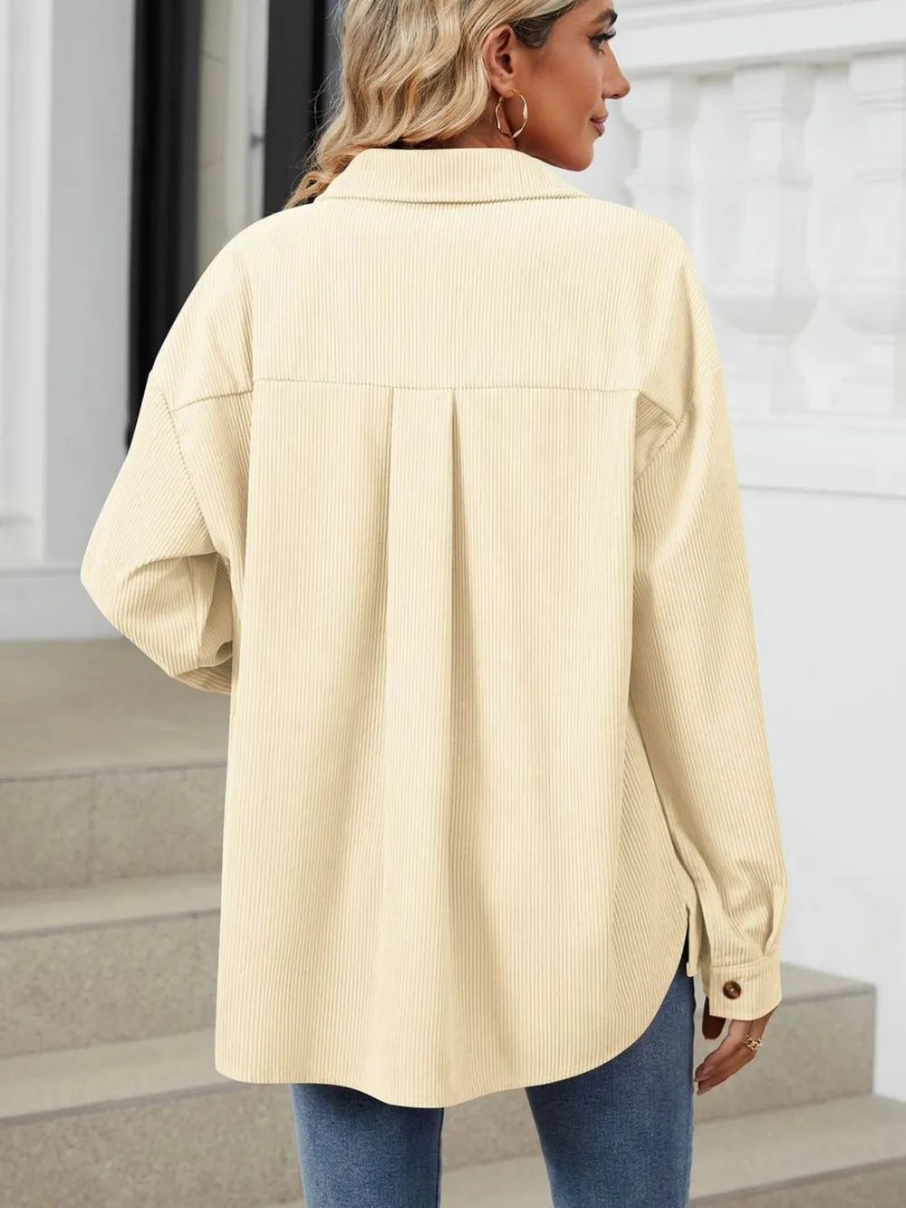 Button Up Dropped Shoulder Long Sleeve Outerwear - Lilixa.store