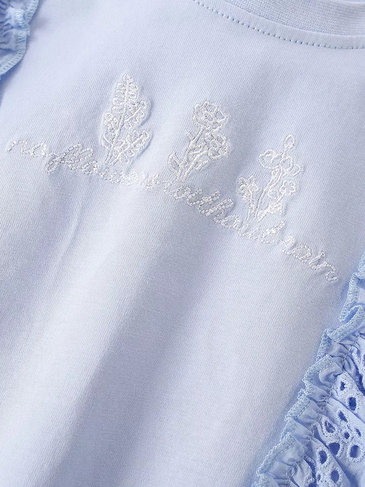 Children's Ruffled Eyelet Round Neck T-Shirt - Lilixa.store