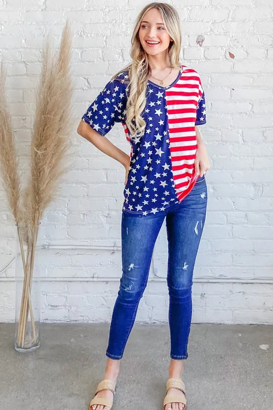 And The Why American Flag Short Sleeve Top - Lilixa.store