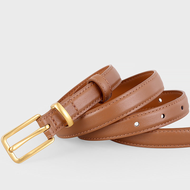 Leather Skinny Belt with Golden Buckle - Lilixa.store