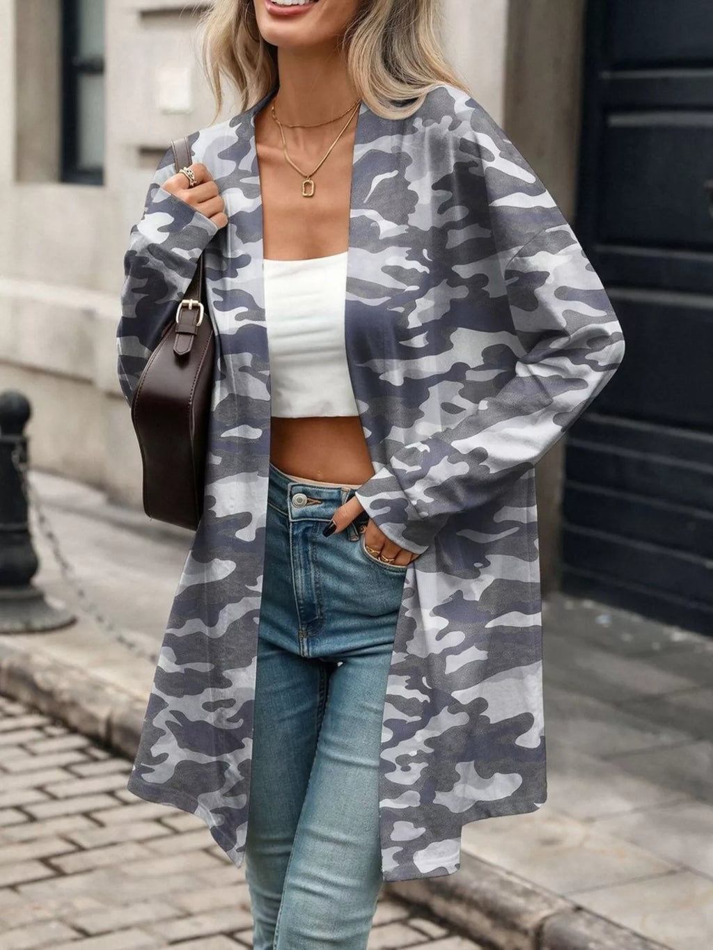 Printed Open Front Cardigan - Lilixa.store