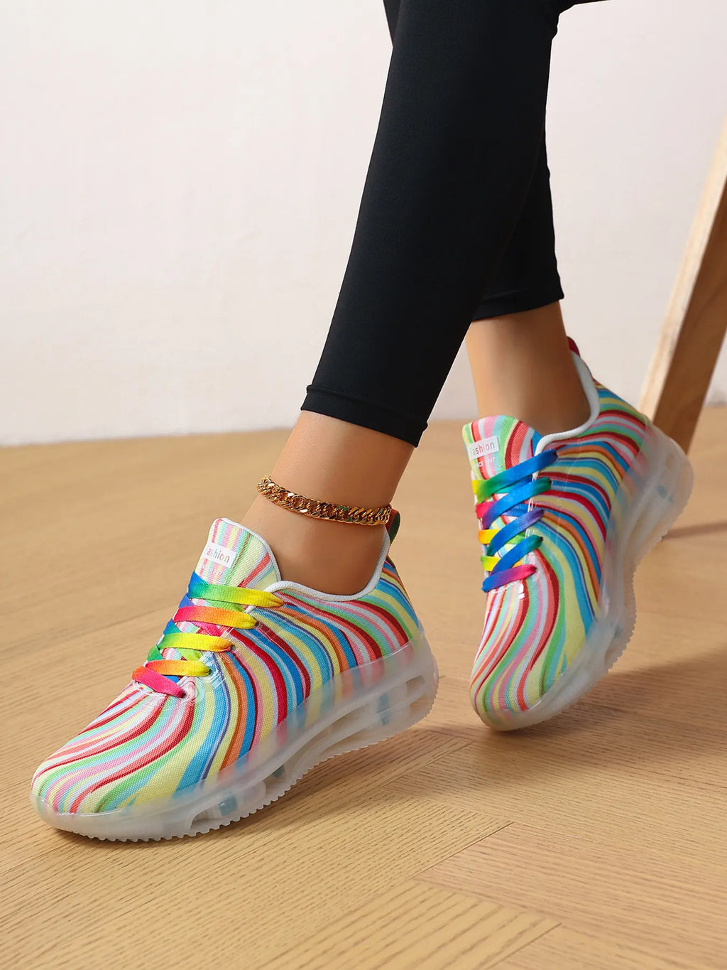 Rainbow Swirl Lace Up Athletic with Transparent Sole - Lilixa.store
