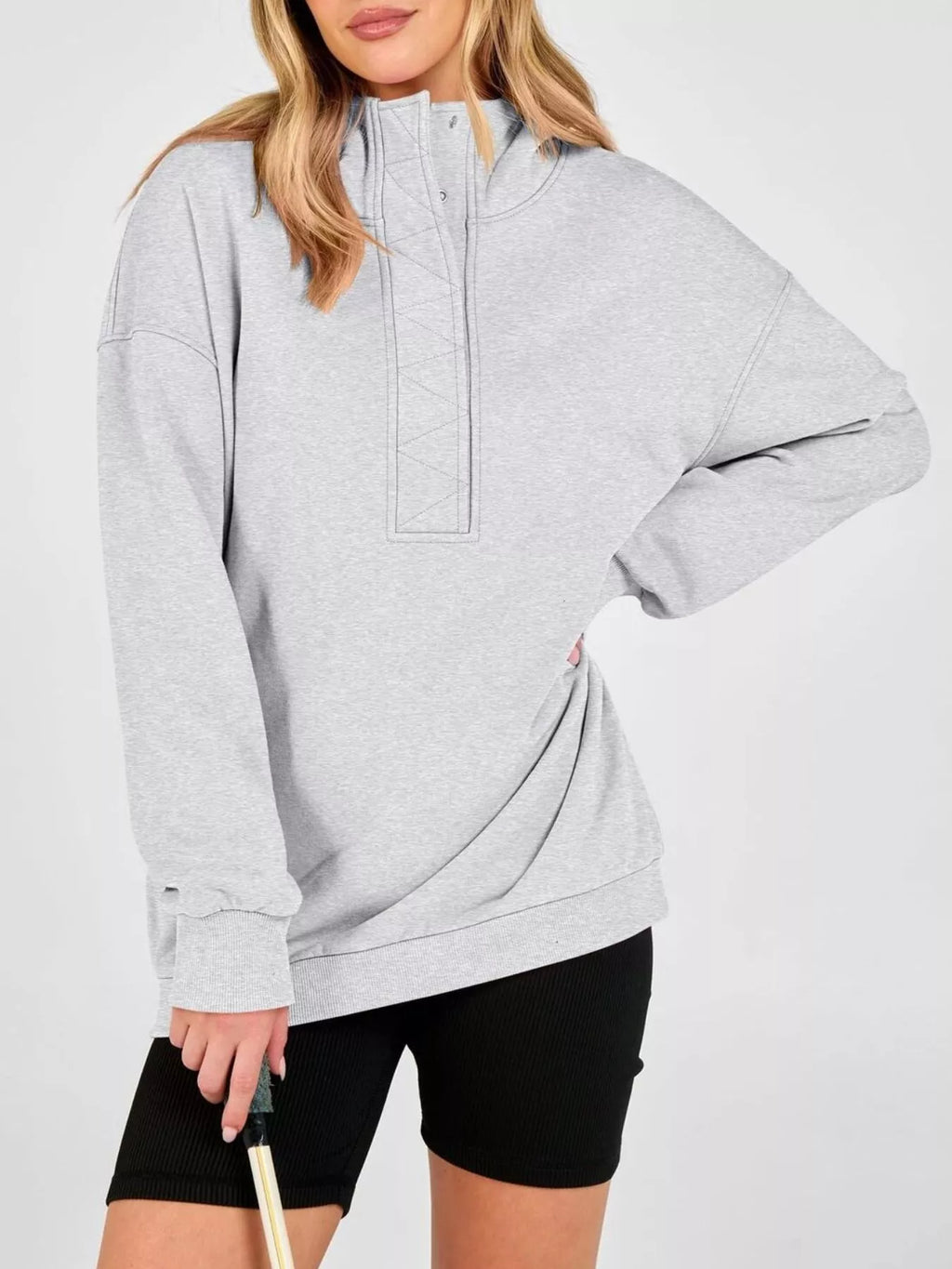 Half Snap Dropped Shoulder Hoodie - Lilixa.store