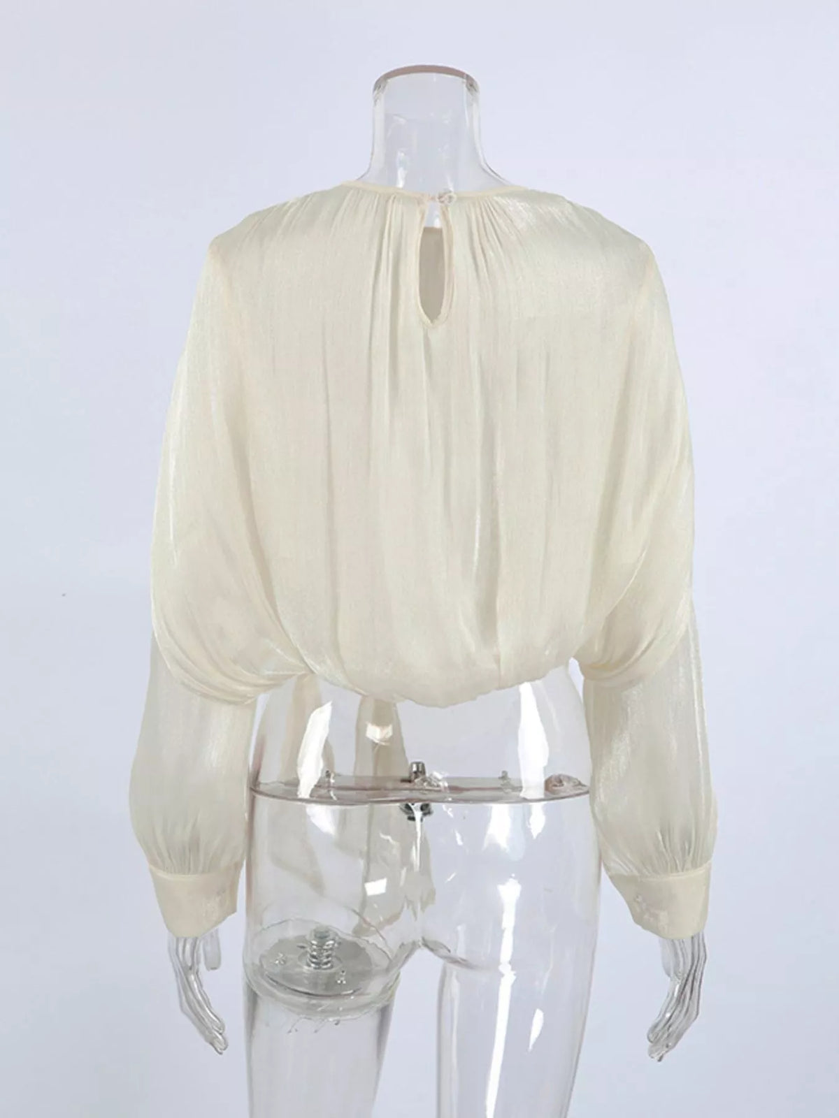 Metallic Sheen Blouse with Tie Detail in Beige, view 6