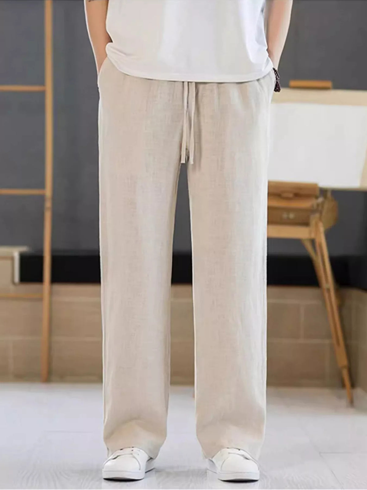 Men's Plus Size Casual Drawstring Pants in Tan