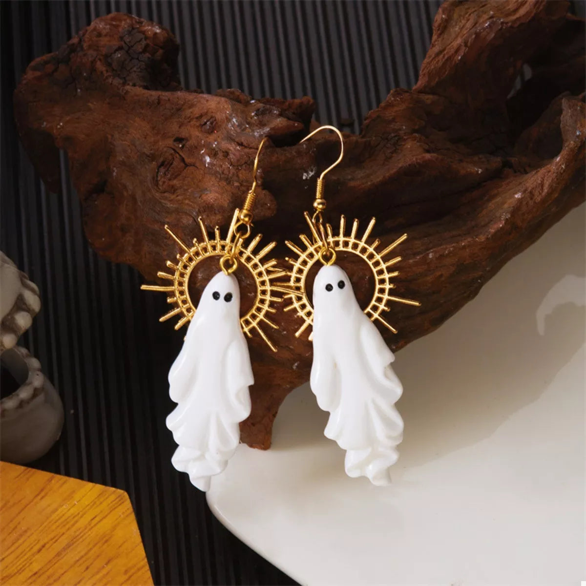 Halloween Sunburst Ghost Drop Earrings - Lilixa.store