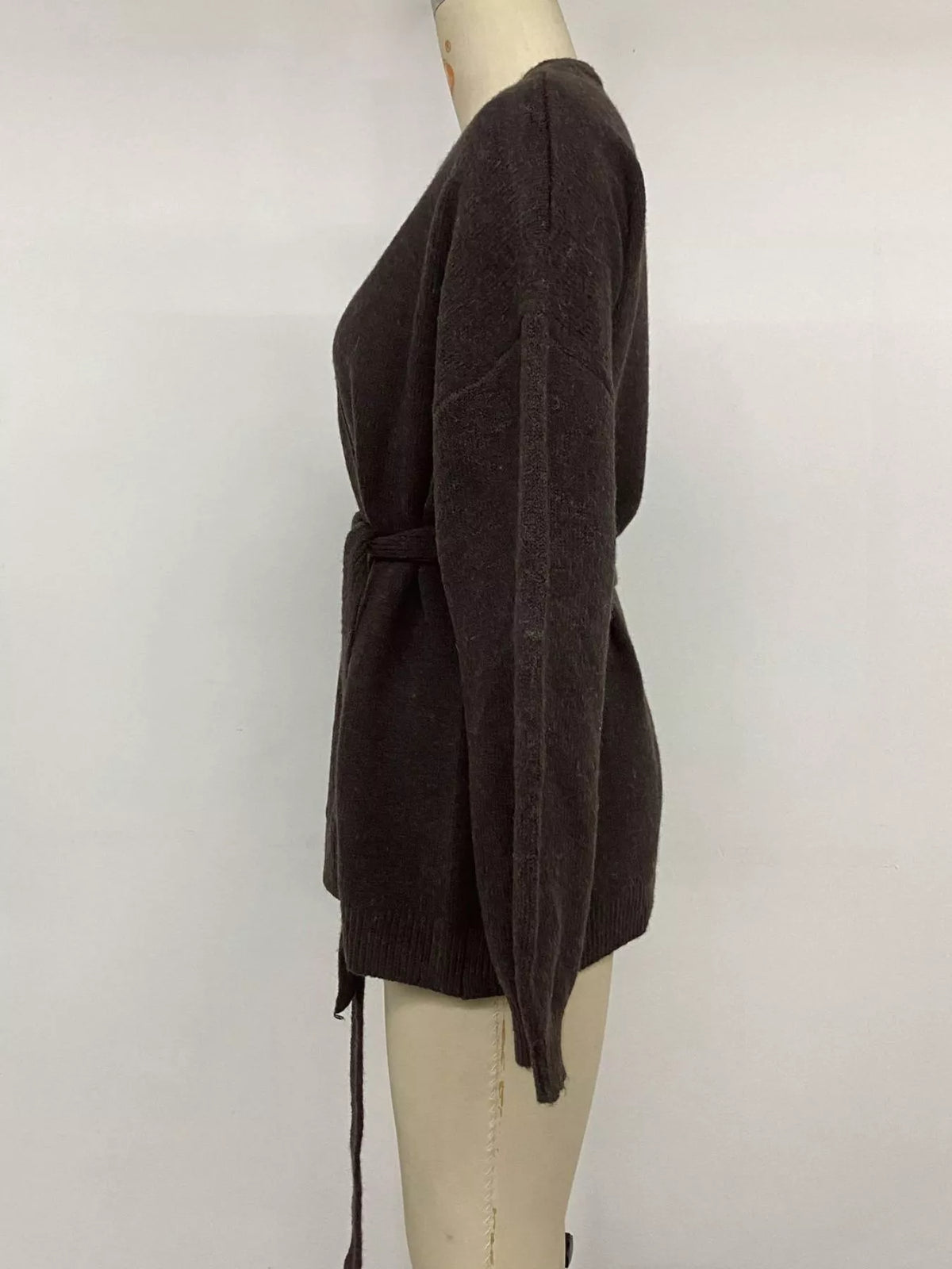 Tie Waist Dropped Shoulder Wrap Cardigan - Lilixa.store