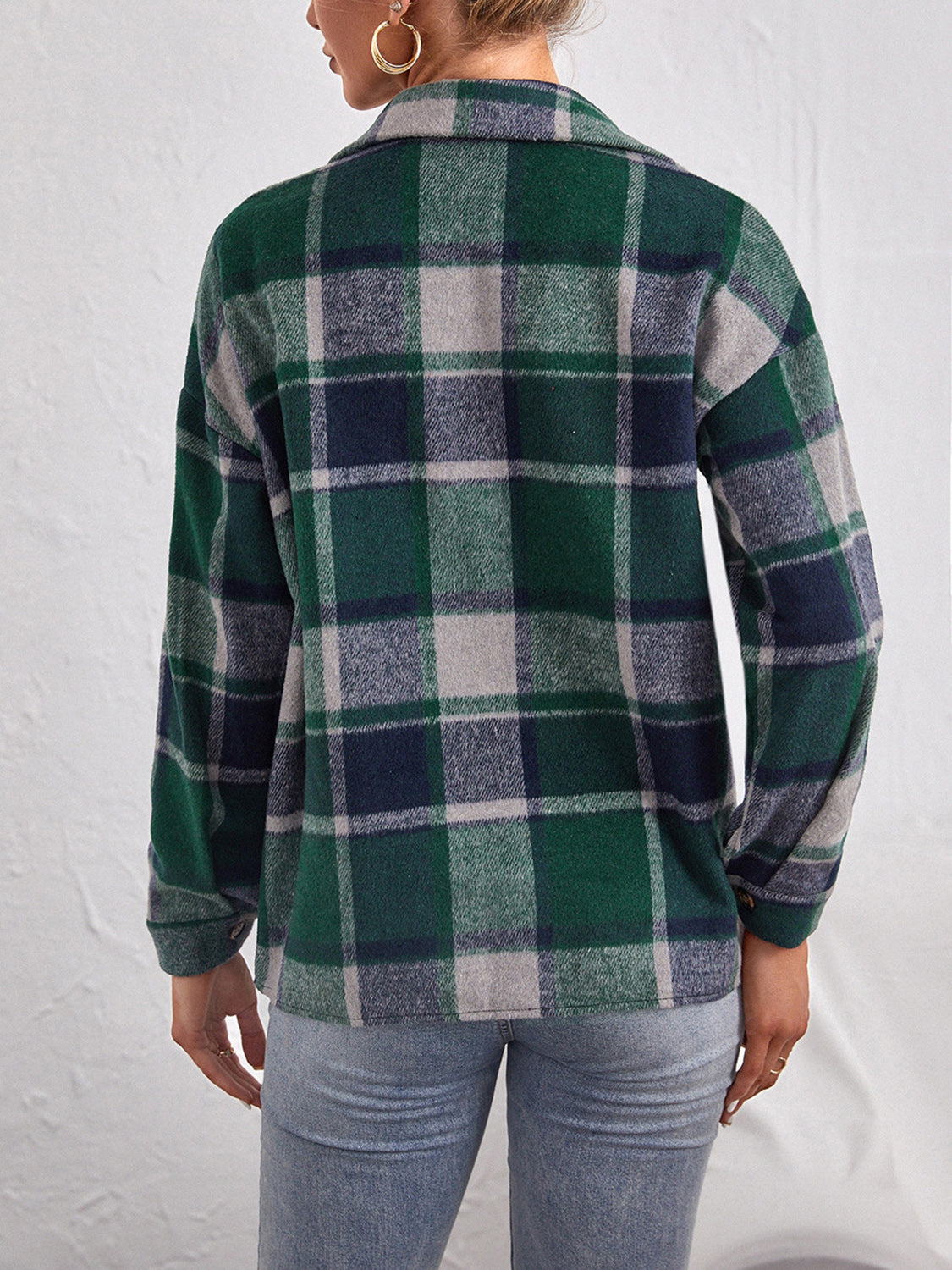 Plaid Collared Neck Button Down Jacket, view 6