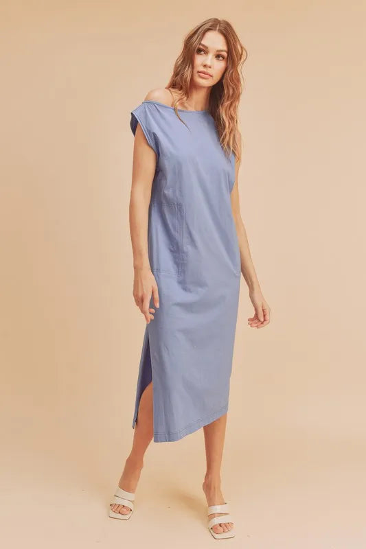 Aemi + Co Side Slit Round Neck Sleeveless Midi Dress - Lilixa.store