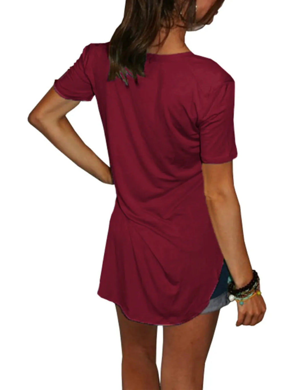 Full Size Solid V-Neck Short Sleeve T-Shirt Plus Size - Lilixa.store