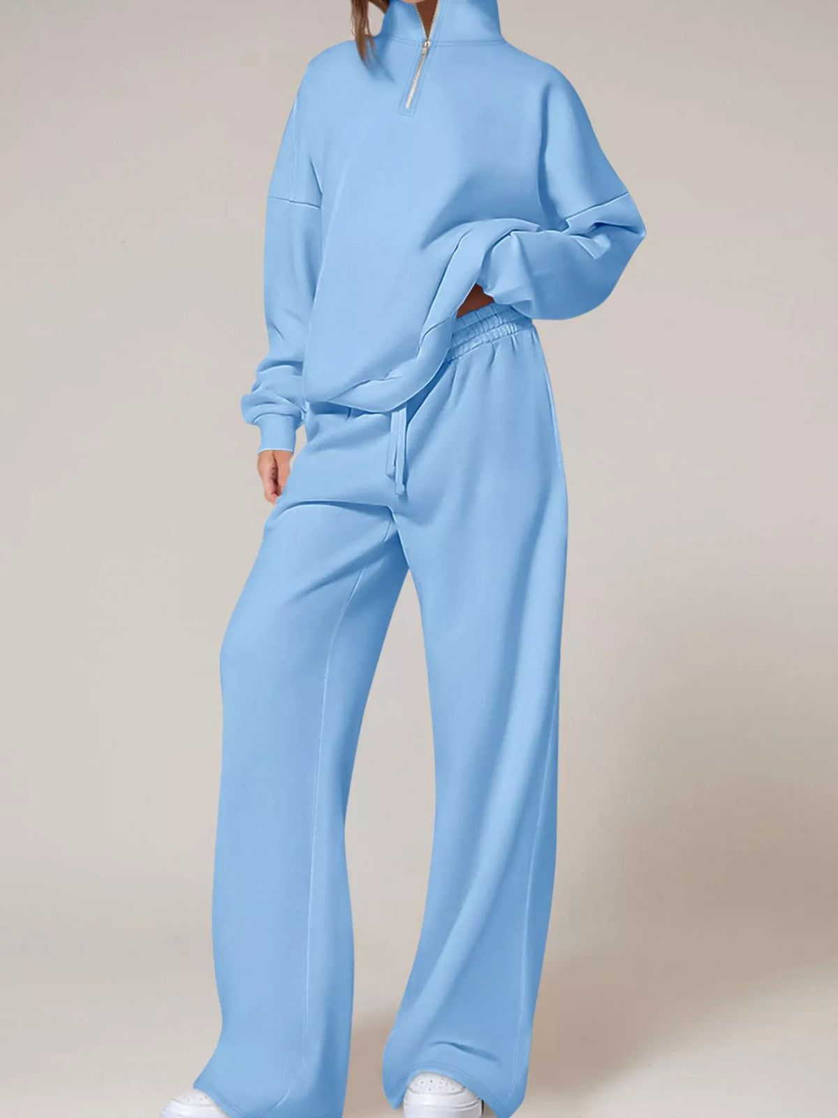 Half-Zip Sweatshirt and Wide-Leg Sweatpants Set, view 4