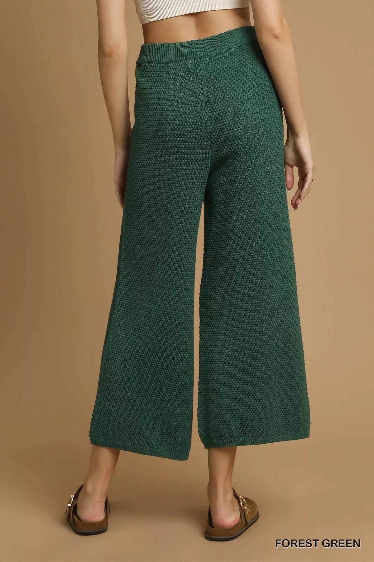 Umgee Textured Knit Wide Leg Pants in Forest Green, view 4